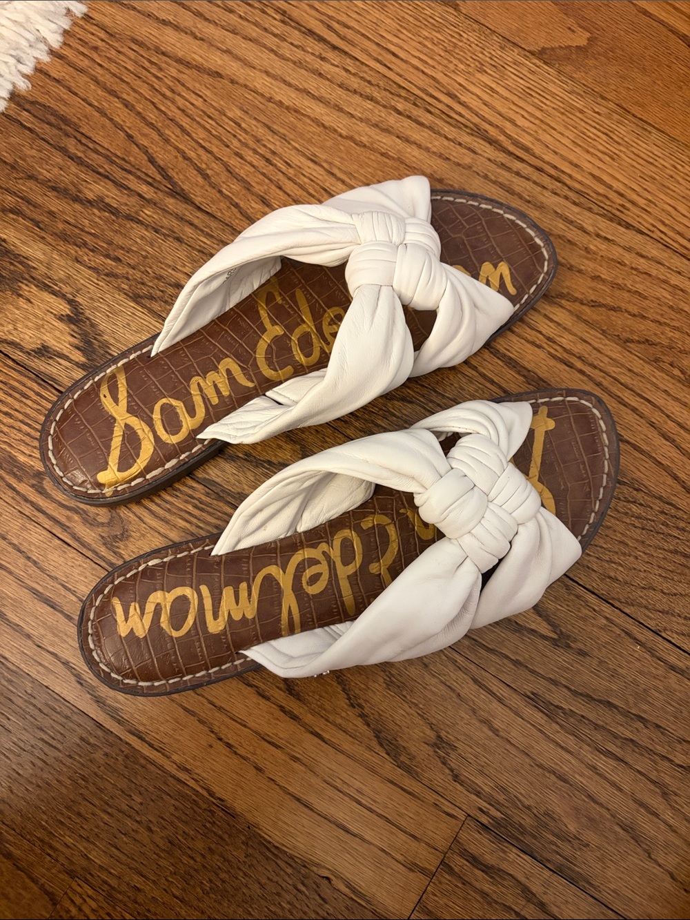 Sam Edelman White Knotted Slide Sandals with Twisted Upper